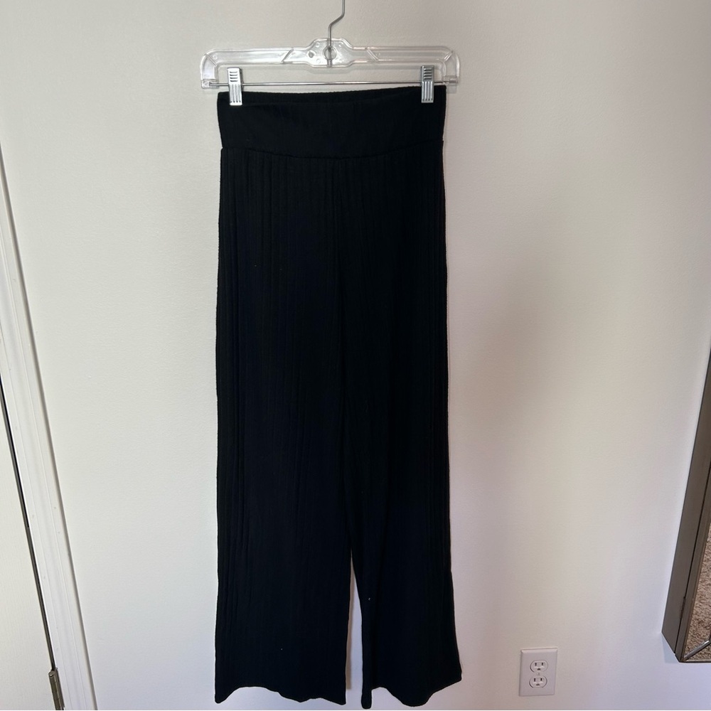 Abercrombie & Fitch High Waist Wide Leg Lounge Pant Ribbed Black Small